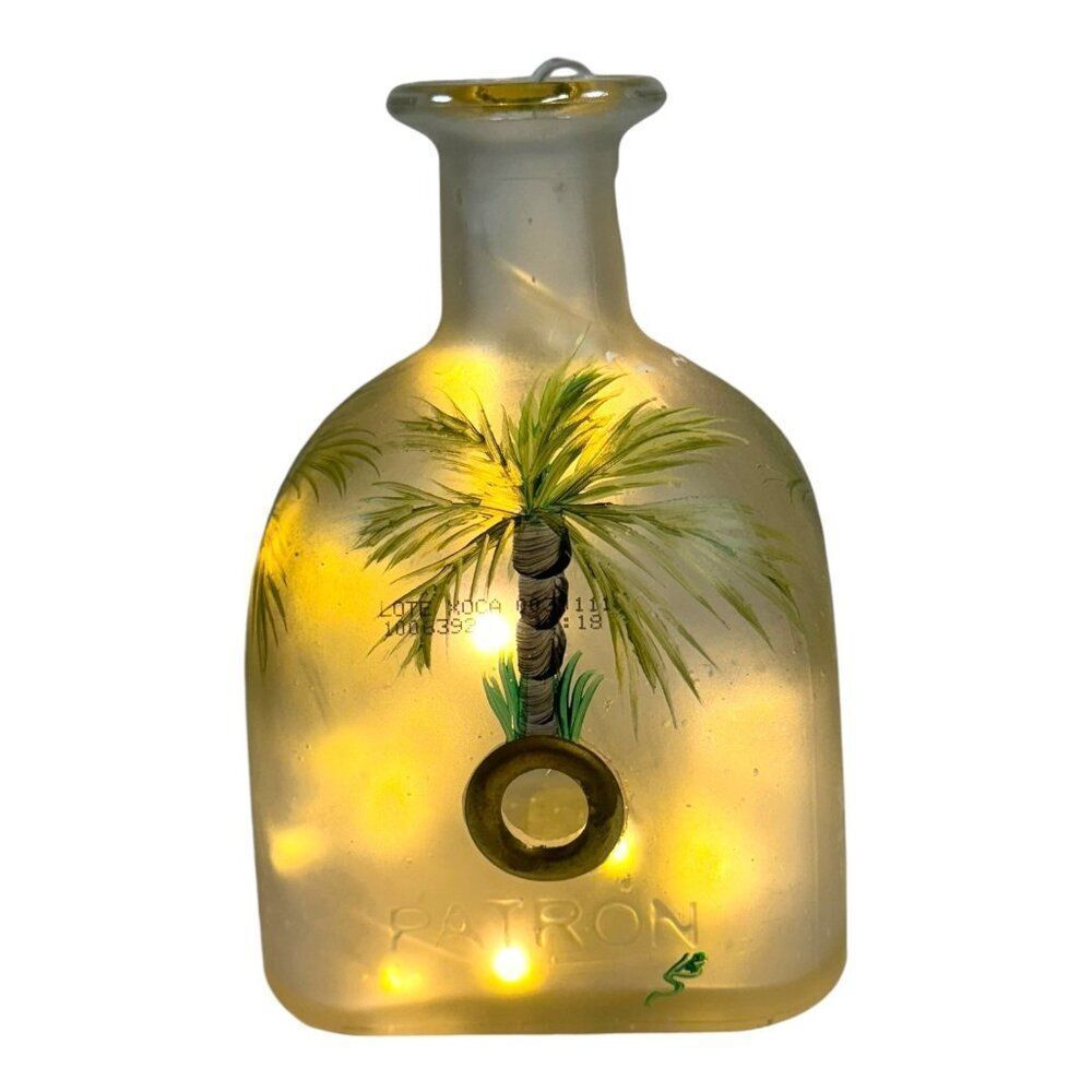 Patron Bottle With Palm Tree Design & Lights Tropical Beach House Decor Bathroom